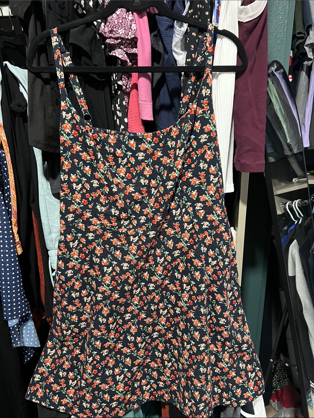 Old Navy Black Mini Dress with Orange Floral Print